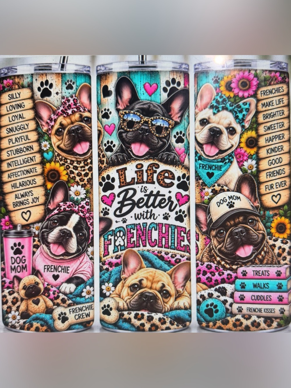 Life is Better with Frenchies 20oz tumbler - Colorful French Bulldog Design
